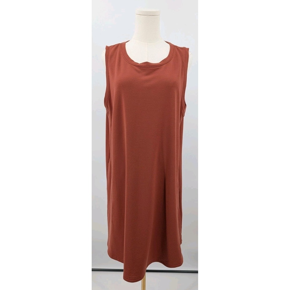 Wool& Sierra Tank Swing Shift Dress Size XL Rust Merino Wool Stretch Luxury - Picture 2 of 6